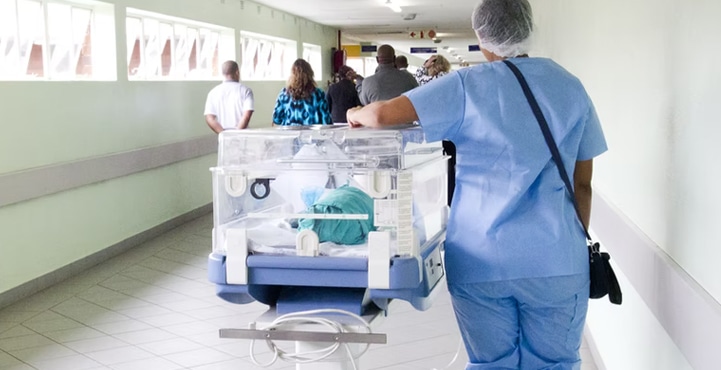 Nurse standing beside an incubator